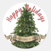 エレガントクリスマスツリーカスタムハッピーホリデー ラウンドシール (正面)