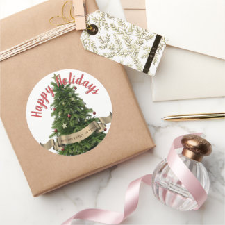 エレガントクリスマスツリーカスタムハッピーホリデー ラウンドシール