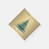エレガントクリスマスツリーグリーン金ゴールド名カスタム スタンダードカクテルナプキン (角)