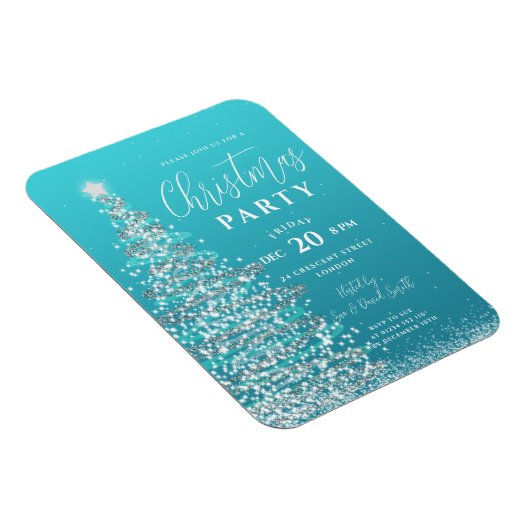 エレガントクリスマスツリーシルバーティール(緑がかった色)ホリデー招待状 マグネット (右側)