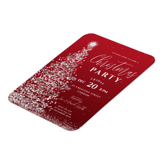 エレガントクリスマスツリーシルバーレッドホリデー招待状 マグネット (左側)