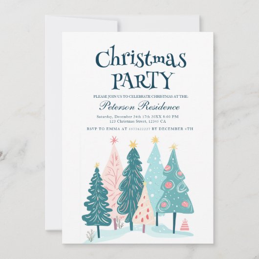 エレガントクリスマスツリースケッチクリスマスパーティー 招待状 (正面)