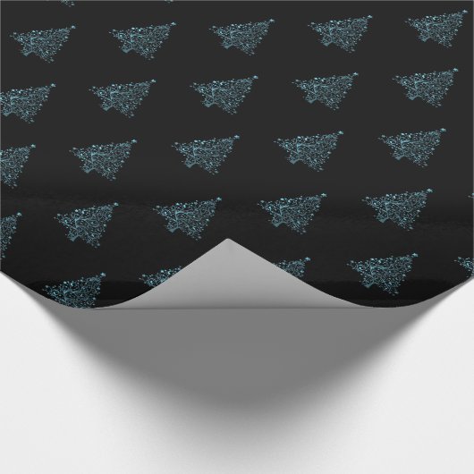 エレガントクリスマスツリーストライプのパターン黒い青 ラッピングペーパー (角)