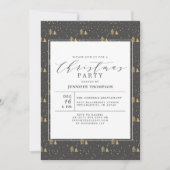 エレガントクリスマスツリーズグレー&金ゴールドホリデーパーティー 招待状 (正面)
