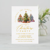 エレガントクリスマスツリーズホリデーパーティー金ゴールド 箔招待状 (立ち正面)