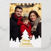 エレガントクリスマスツリーズ家族の写真金ゴールド 箔シーズンカード (正面)