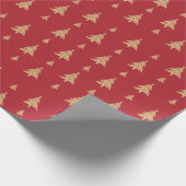 エレガントクリスマスツリーズ赤と金ゴールド ラッピングペーパー (角)