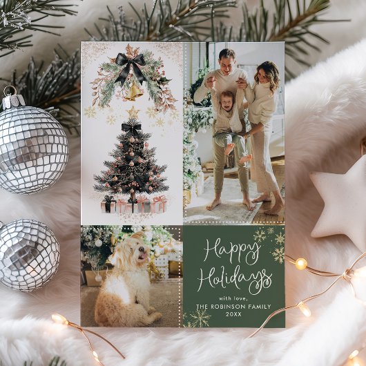 エレガントクリスマスツリーダークハッピーホリデー2写真 シーズンカード
