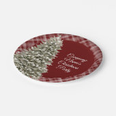 エレガントクリスマスツリーダークレッドプレイドパーティー ペーパープレート (アングル)