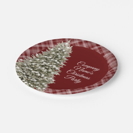 エレガントクリスマスツリーダークレッドプレイドパーティー ペーパープレート (アングル)