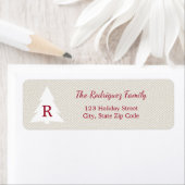 エレガントクリスマスツリーバーガンディーモノグラムオンベージュ ラベル (インサイチュ)