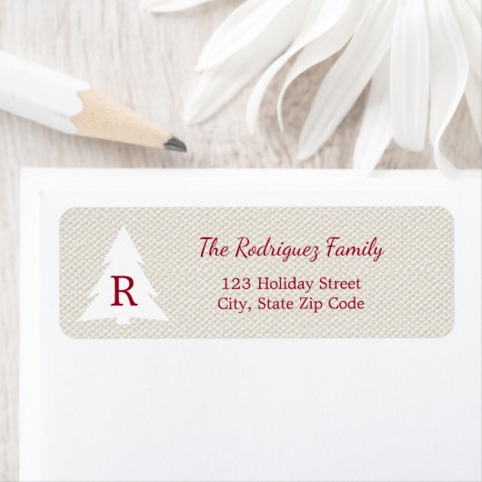 エレガントクリスマスツリーバーガンディーモノグラムオンベージュ ラベル (インサイチュ)