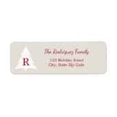 エレガントクリスマスツリーバーガンディーモノグラムオンベージュ ラベル (正面)