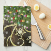 エレガントクリスマスツリーバーンウッド金ゴールドデザイン キッチンタオル (四つ折り)
