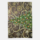 エレガントクリスマスツリーバーンウッド金ゴールドデザイン キッチンタオル (縦)