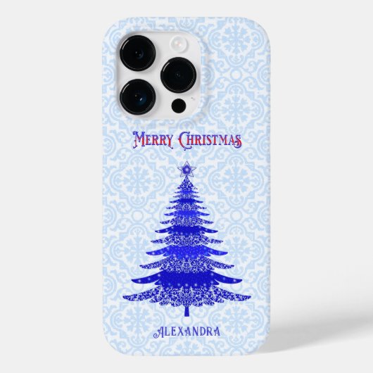 エレガントクリスマスツリーパーソナライズされた青 Case-Mate iPhoneケース (裏面)