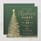 エレガントクリスマスツリーパーティーグリーンウィンターホリデー 招待状 (正面/裏面)