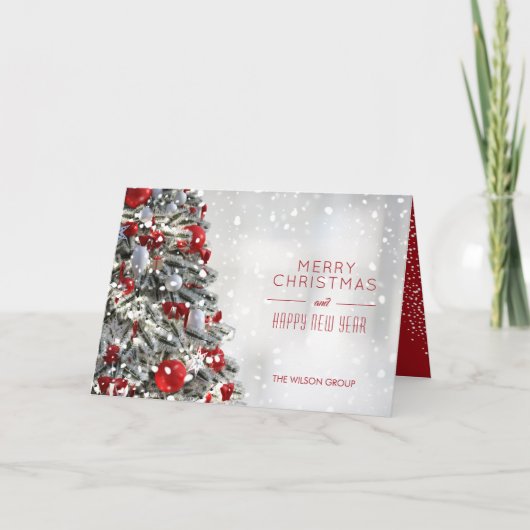 エレガントクリスマスツリービジネス折り畳み休日 カード (正面)