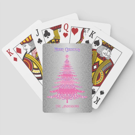 エレガントクリスマスツリーピンクシルバーネームオーナメント トランプ (裏面)