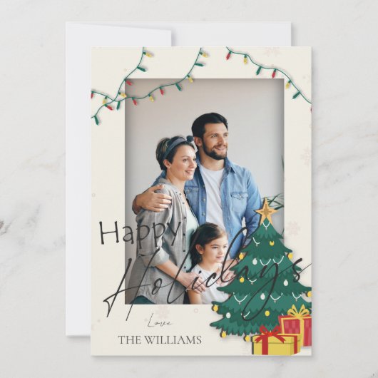 エレガントクリスマスツリーフォトハッピー休日 カード (正面)