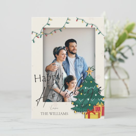 エレガントクリスマスツリーフォトハッピー休日 カード (スタンド正面)