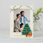 エレガントクリスマスツリーフォトハッピー休日 箔シーズンカード (立ち正面)
