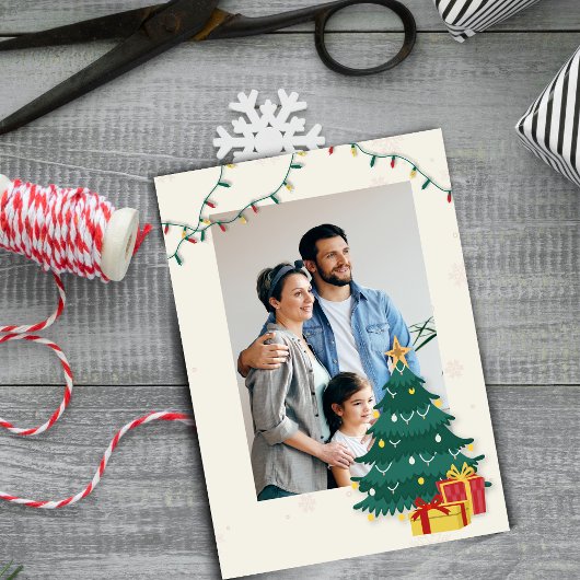 エレガントクリスマスツリーフォトハッピー休日 箔シーズンカード