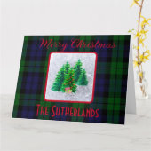 エレガントクリスマスツリーブラックウォッチタータンチェックホリデー カード (黄色い花)