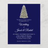 エレガントクリスマスツリーブルーバジェットウェディング招待 (正面)