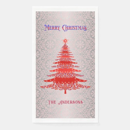 エレガントクリスマスツリーレッドシルバーネームオーナメント (正面)