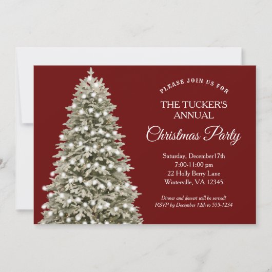 エレガントクリスマスツリーレッドプレイドクリスマスパーティー 招待状 (正面)