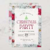 エレガントクリスマスツリーレッド&ホワイトパーティーI 招待状 (正面/裏面)