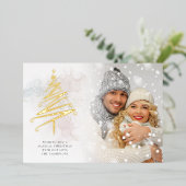 エレガントクリスマスツリー写真の水の色実在 箔シーズンカード (立ち正面)