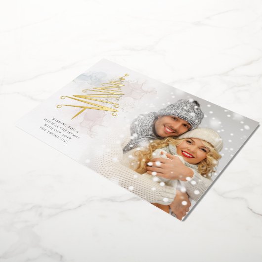 エレガントクリスマスツリー写真の水の色実在 箔シーズンカード (回転した状態)