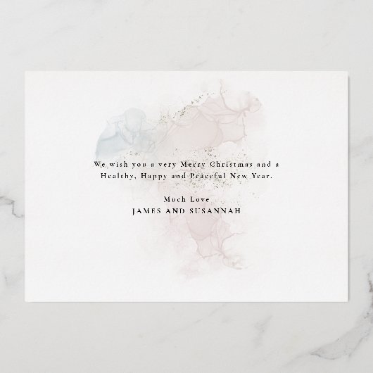 エレガントクリスマスツリー写真の水の色実在 箔シーズンカード (裏面)