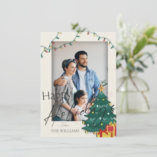 エレガントクリスマスツリー写真ハッピーホリデーズポスト (スタンド正面)