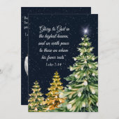 エレガントクリスマスツリー写真バーシキュールネイビーブルー シーズンカード (正面/裏面)