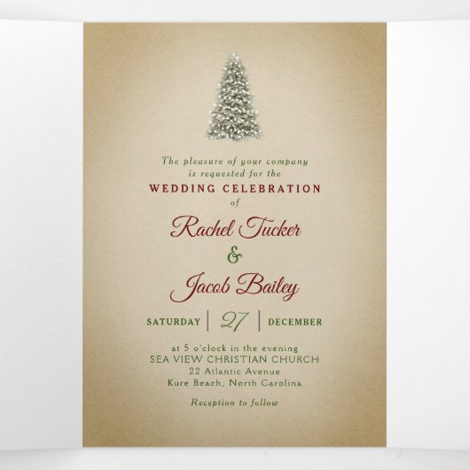 エレガントクリスマスツリー冬の結婚式 三つ折り招待状 (内部中)