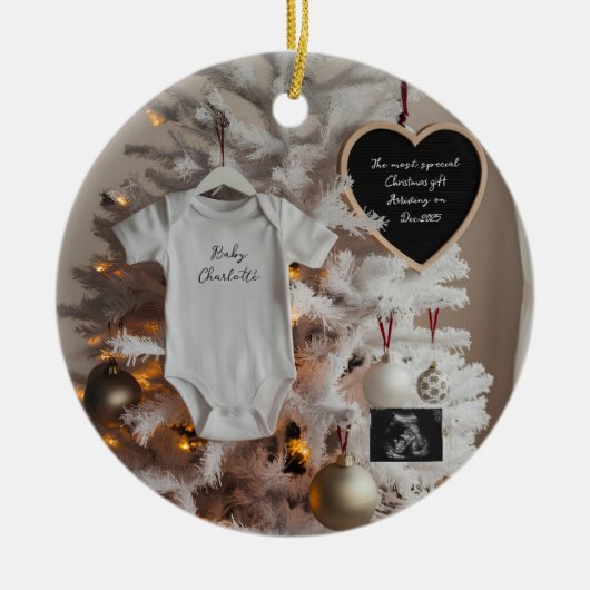 エレガントクリスマスツリー妊娠の発表 セラミックオーナメント (正面)