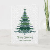 エレガントクリスマスツリー緑パーソナライズされた白 シーズンカード (正面)