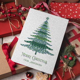 エレガントクリスマスツリー緑パーソナライズされた白 シーズンカード