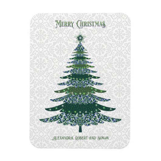 エレガントクリスマスツリー緑パーソナライズされた白 マグネット (縦)