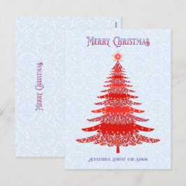 エレガントクリスマスツリー赤パーソナライズされた青 シーズンポストカード