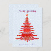 エレガントクリスマスツリー赤パーソナライズされた青 シーズンポストカード (正面/裏面)