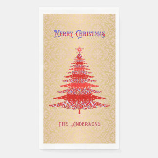 エレガントクリスマスツリー赤金ゴールド名オーナメント