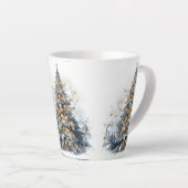 エレガントクリスマスツリー金ゴールドオーナメント雪 カフェラテマグ (右アングル)