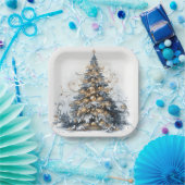 エレガントクリスマスツリー金ゴールドオーナメント雪 ペーパープレート (パーティー)