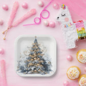 エレガントクリスマスツリー金ゴールドオーナメント雪 ペーパープレート (パーティー)