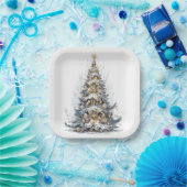 エレガントクリスマスツリー金ゴールドオーナメント雪 ペーパープレート (パーティー)