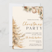 エレガントクリスマスツリー金ゴールドクリスマスパーティー 招待状 (正面)